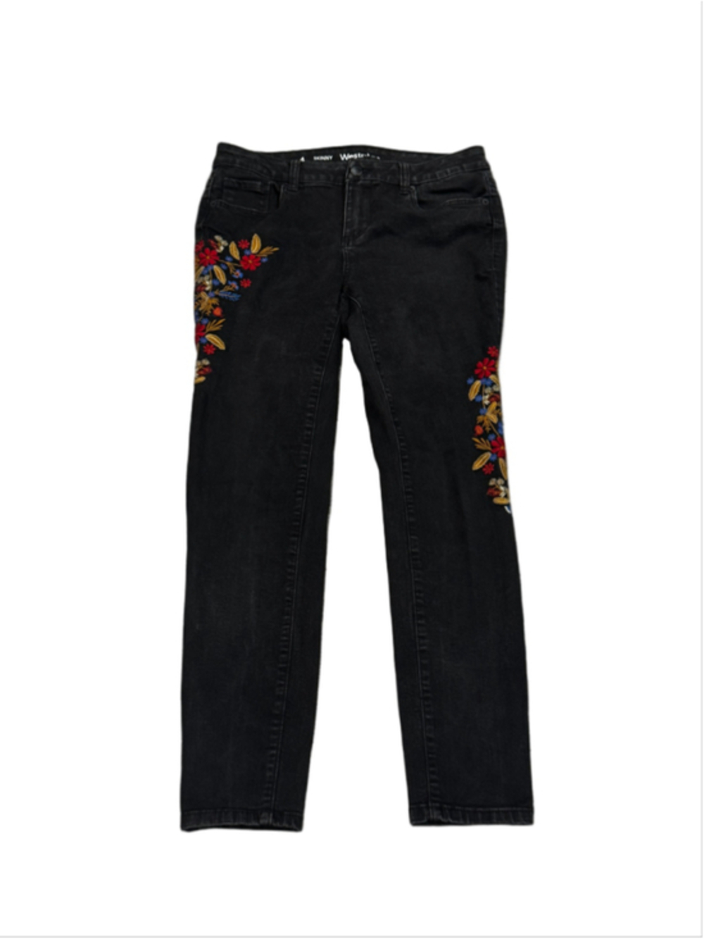 Westport Signature Fit Skinny Floral Embroidered Black Denim Jeans